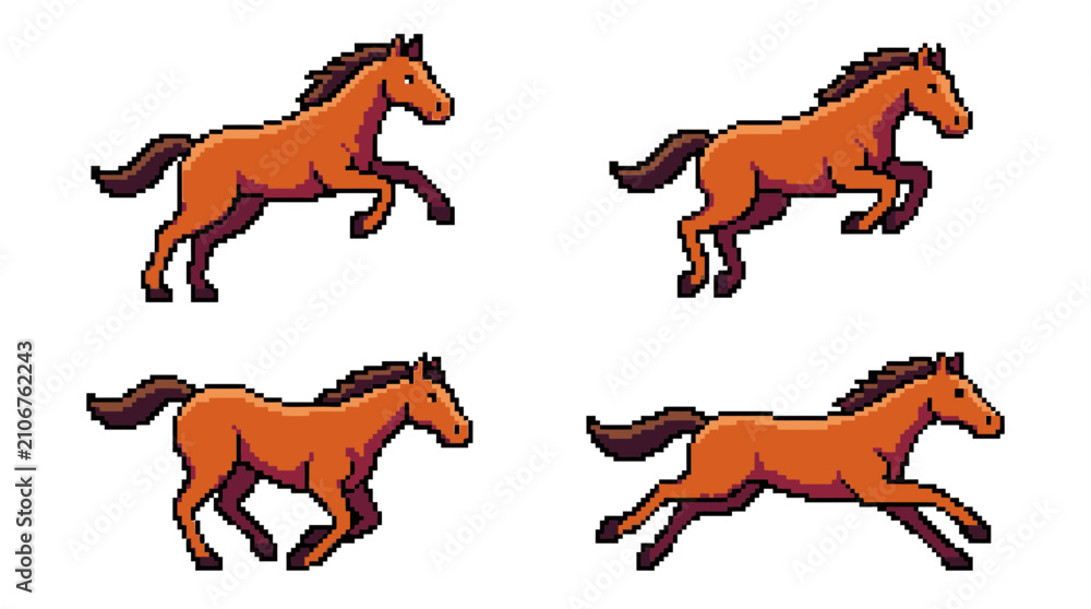 Obraz premium Pixel Art Horse Animation Frames: Gallop, Jog, Trot, Canter