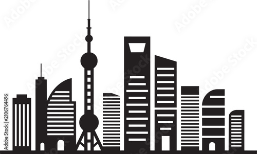 Canvas Print Shanghai city skyline silhouette featuring the iconic oriental pearl tower and m