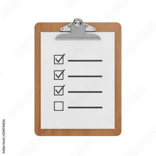 Clipboard with blank checklist and checkboxes for notes