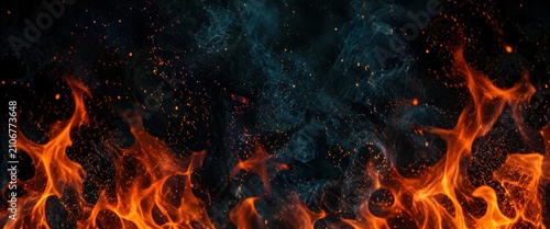 Flames of fire engulfing a dark background, creating an intense and dramatic visual