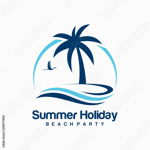 Palm Tree and Bird Beach Party Logo