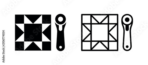 Konstfotografi Quilt block and rotary cutter sewing tool icons