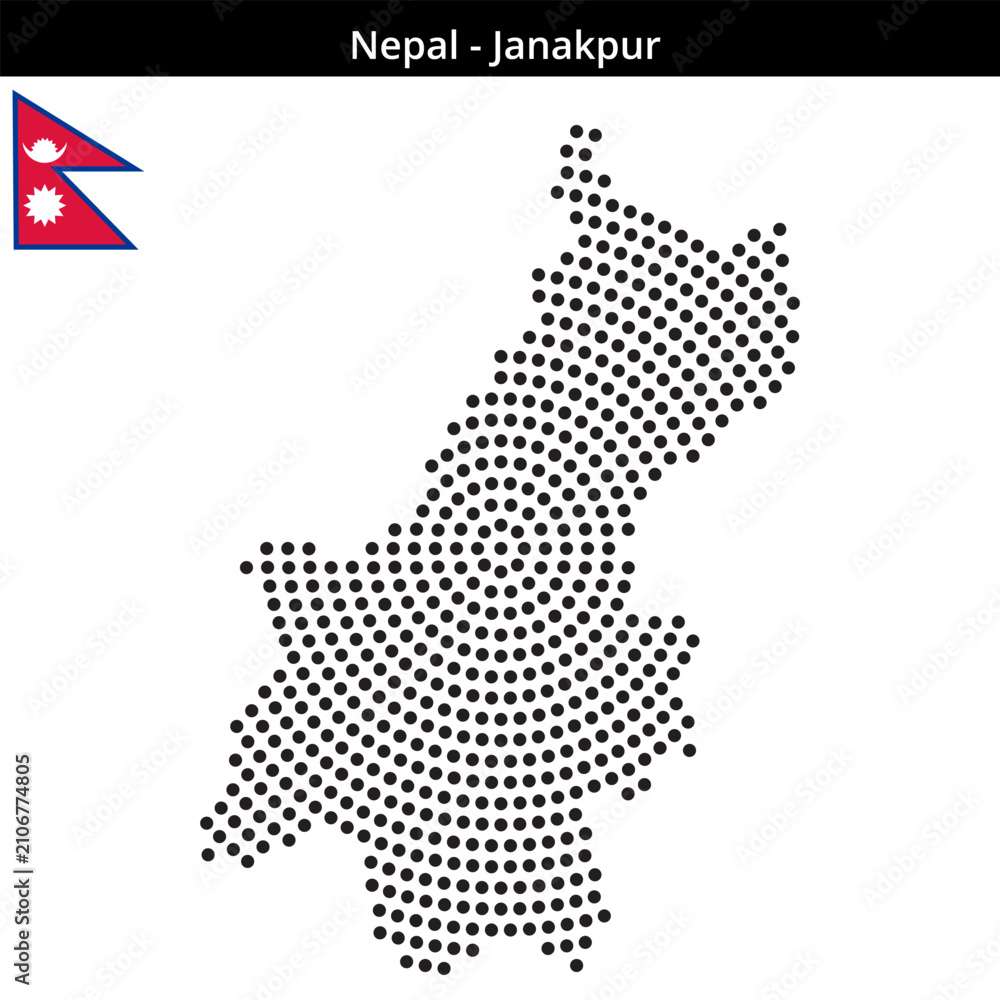 Obraz premium Map of Nepal region Janakpur in concentric medium dots