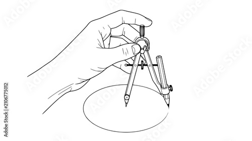 Hand holding a geometry compass tool to draw a perfect circle outline