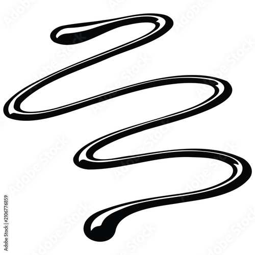 Wavy liquid chocolate sauce drizzle vector silhouette illustration. black and white line art tasty.