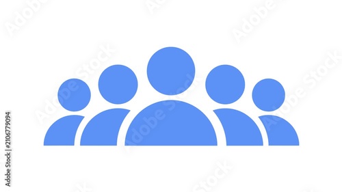 A group of five blue people icons in motion on a white background.