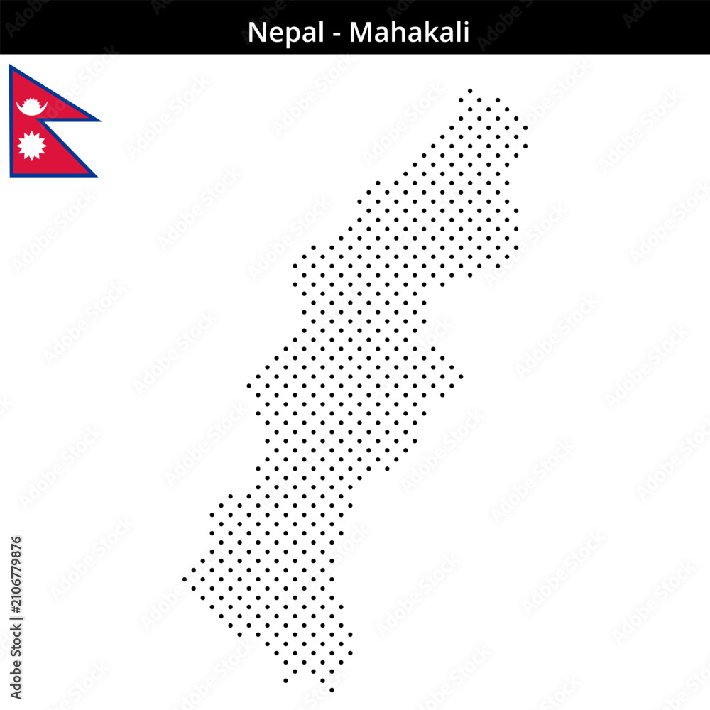 Obraz premium Map of Nepal region Mahakali in small cross shaped dots