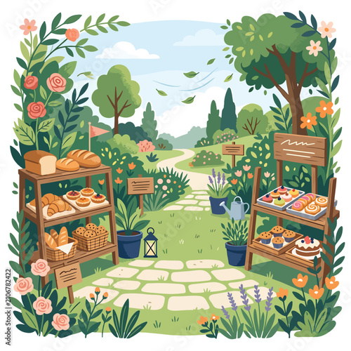 Colorful wooden crate planter garden with fresh vegetables.