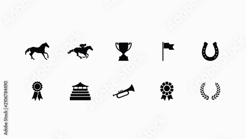 Bild auf Leinwand Equestrian and sports achievement icons set in minimalist black with displays co