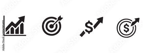 Business growth financial success and target icons with financial