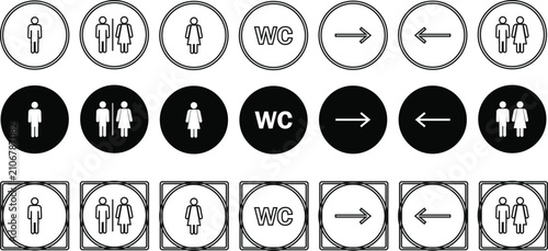 Canvastavla Restroom and Direction Sign Icon Collection, Toilet Wayfinding Symbol Vector Set