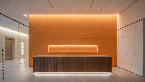 Foto Elegant modern hotel reception desk with warm lighting reception interior minima