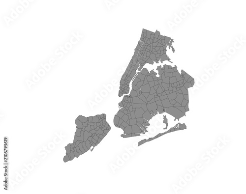 A vector map of New York City. Detailed outline of NYC boroughs and neighborhoods