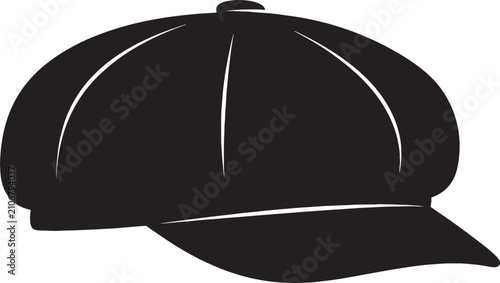 Newsboy cap black silhouette on transparent background.
