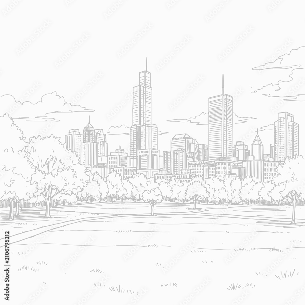 Fototapeta premium Chicago Skyline Sketch with Park Foreground