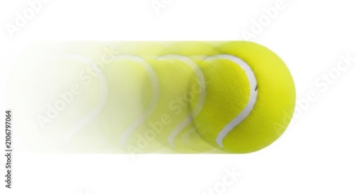 Fast yellow tennis ball flying through the air with a motion blur effect showing speed and movement