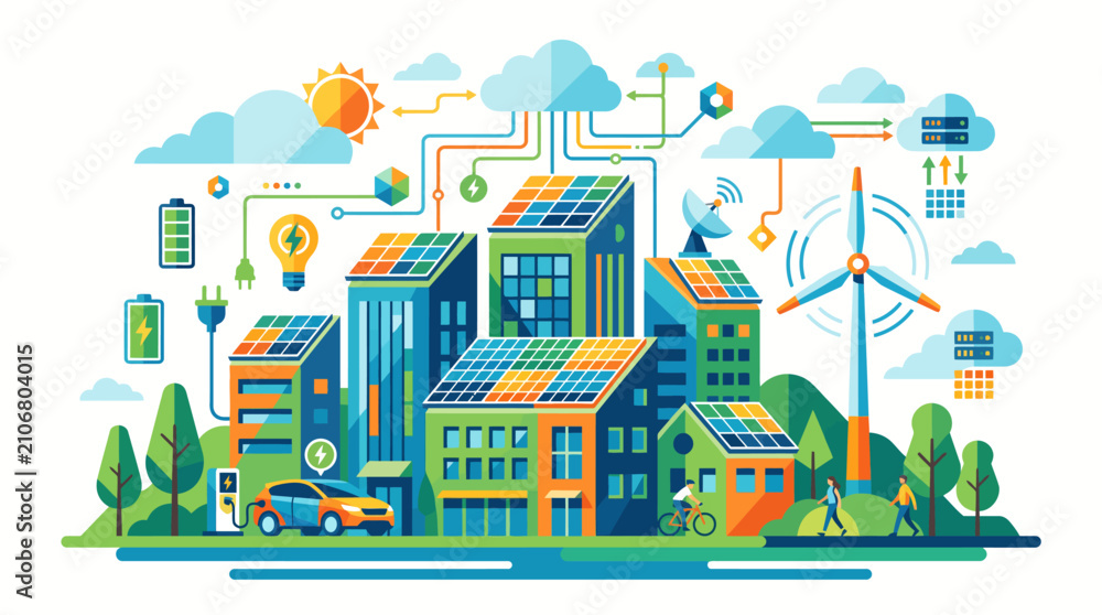 Fototapeta premium Sustainable Smart City with Renewable Energy and Green Technologies.