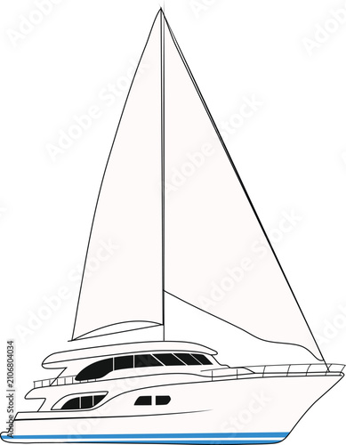Luxury Sailing Catamaran Yacht Vector Illustration Isolated on White Background
