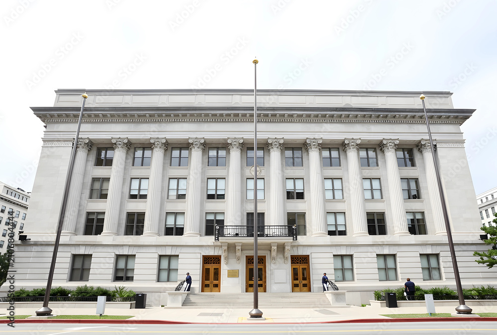 Obraz premium Classical government building facade with doric columns and grand entrance, architecture and public service