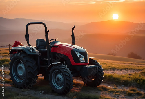Red and black tractor parke...
