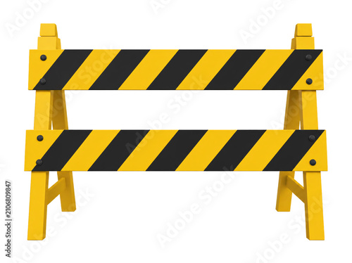Road safety barricade with yellow and black stripes isolated on transparent background