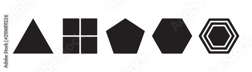 Принти на полотні Minimalist black geometric polygon icons including triangle square pentagon and hexagon on checkered pattern