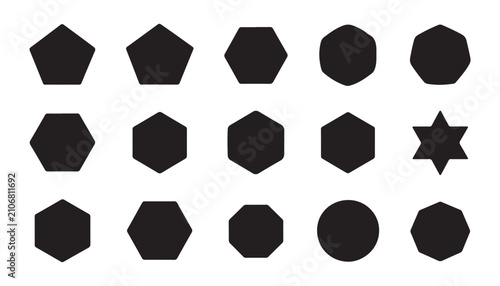 Konstfotografi Collection of black polygon and hexagon icons on transparent background for multipurpose ui graphic design