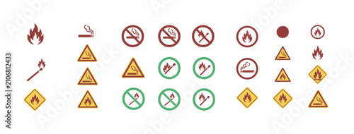 Fotografía Collection of fire safety and no smoking warning signs in various shapes and col