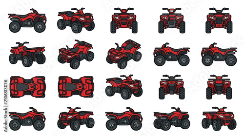 Red ATV Quad Bike Collection: Multiple Angles and Views - Pixel Art Style