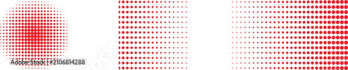 Abstract Red Halftone Gradient Dot Shapes Vector Set, Circle, Square and Rectangle Pixel Pattern Background