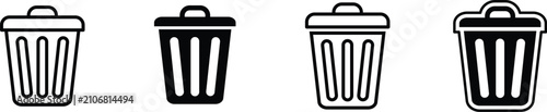 Trash Bin Icon Set in Outline and Solid Style, Delete, Recycle Bin and Garbage Can Vector Collection