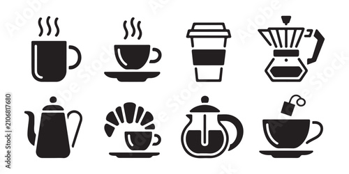 Canvastavla Professional coffee brewing icons with moka pot french press teabag and croissant for specialized cafe menu