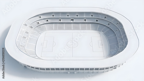 Architectural 3d rendered visualization of a professional soccer stadium structure featuring clean white minimalist design elements for sports events