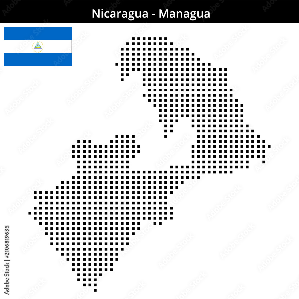 Obraz premium Map of Nicaragua region Managua in medium size square dots