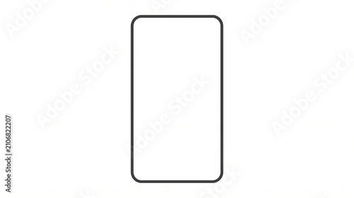 Minimalist smartphone mockup with blank white screen, modern mobile phone outline on white background, clean digital device template for app design