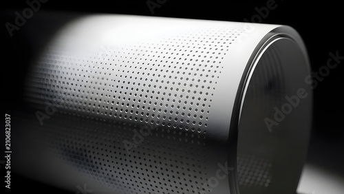 Abstract Macro Photography Featuring a Cylindrical Metal Surface with Uniform Perforated Texture and Dramatic Chiaroscuro Lighting