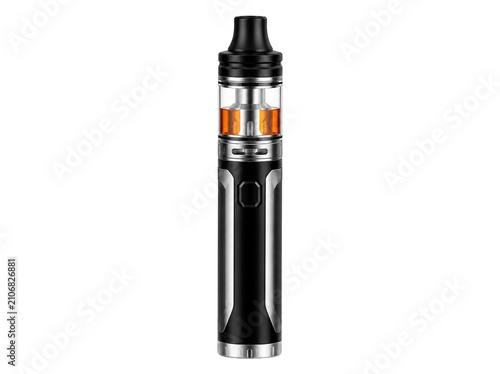 Black modern electronic vaping device isolated on transparent background