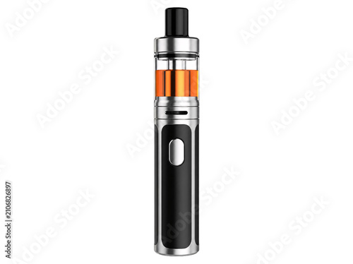 Black modern electronic vaping device isolated on transparent background