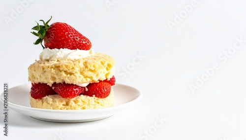 Delicious homemade strawberry shortcake served on a white plate against a clean background