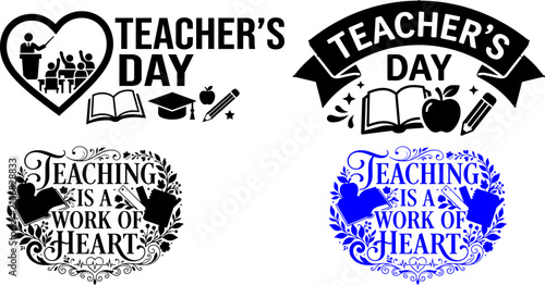 Teacher's Day greeting card designs. Educational vector badges for school appreciation events.