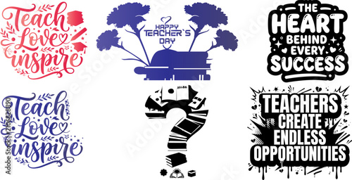 Teacher appreciation quotes and designs. Educational typography bundle for school projects.
