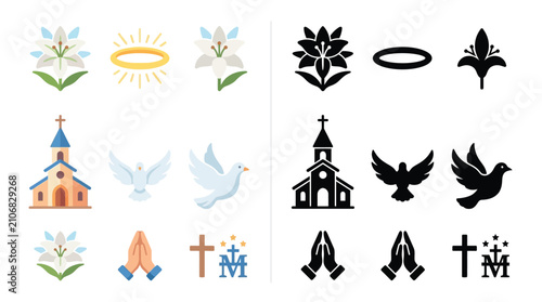 Foto Collection of Religious Symbols and Icons for Christian Faith and Spirituality