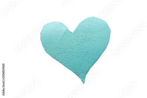 Quadro su tela Corazón de papel azul recortado a mano aislado sobre fondo transparente para dis