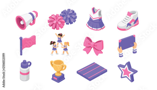 Foto Cheerleading icons and symbols flat design collection.