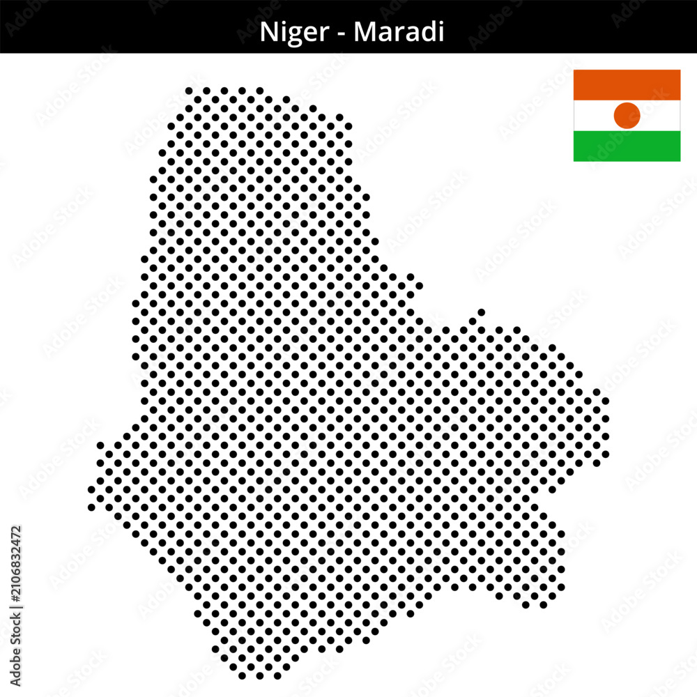 Fototapeta premium Map of Niger region Maradi in medium sized cross shaped dots