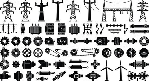 Canvastavla Agricultural Machinery Silhouette Icons of Tractors, Harvesters, Plows, Sprayers