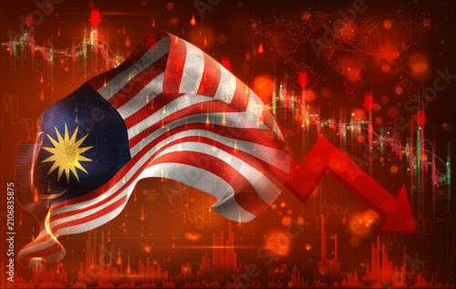 Malaysia, vector 3d flag financial exchange trend down