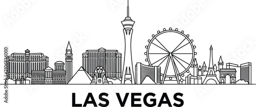 Canvas Print Las Vegas Skyline Line Art Vector with Iconic Landmarks and Strip Architecture I