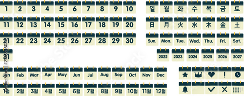 Photos Navy Calendar Date Icon Set Number Month Weekday Multilingual Tag