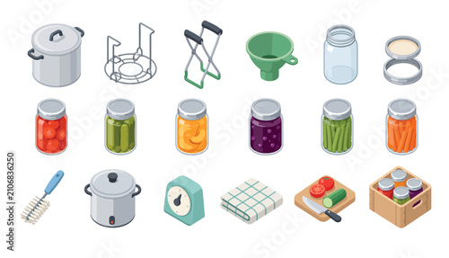 Assorted kitchen utensils and canned food items.